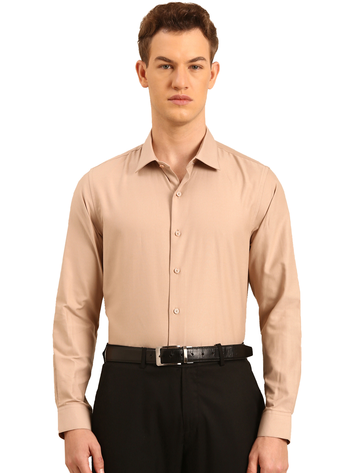 Corpqlo Mens Slim Fit Formal Beige Shirt | Long Sleeve Business & Office Wear | Classic Collared Shirt