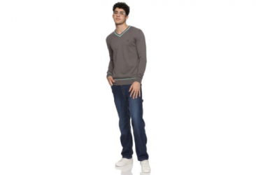Corpqlo Mens Solid V-Neck Sweater Grey - Casual & Winter Wear, Full Sleeve, Soft Knit Pullover for Everyday Comfort