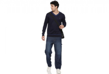 Corpqlo Mens Solid V-Neck Sweater Navy Blue - Casual & Winter Wear, Full Sleeve, Soft Knit Pullover for Everyday Comfortable