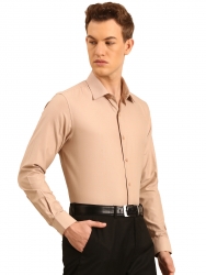 Corpqlo Mens Slim Fit Formal Beige Shirt | Long Sleeve Business & Office Wear | Classic Collared Shirt